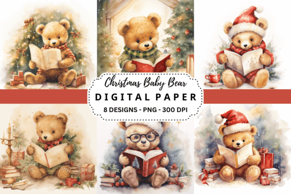 Christmas Baby Bear Reading Backgrounds: A Designer's Cozy Asset