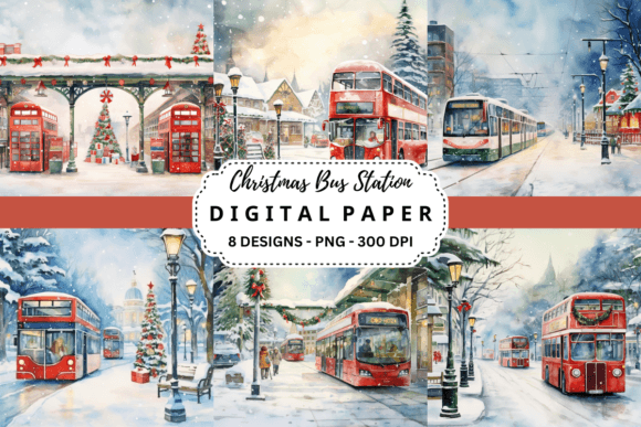 Christmas Bus Station Backgrounds: Festive Design Assets