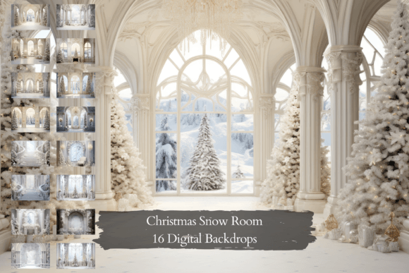 Christmas Snow Room Digital Backgrounds