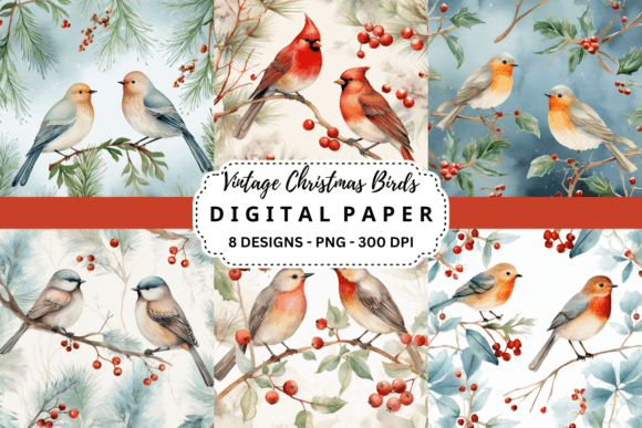 Enchanting Vintage Christmas Birds Backgrounds for Designs