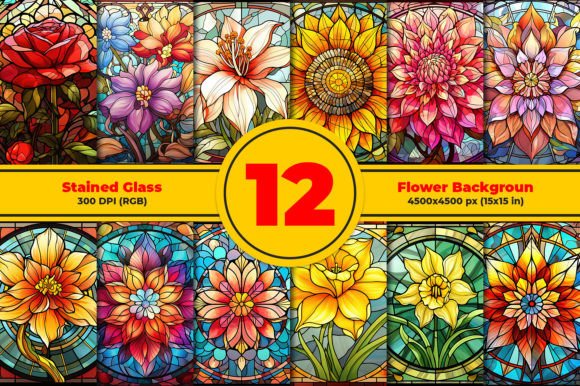 Flowers Stained Glass Backgrounds for Vibrant Design