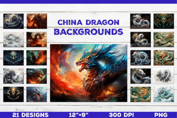 Infuse Your Projects with Mythical Power: The Fantasy China Dragon Backgrounds Bundle